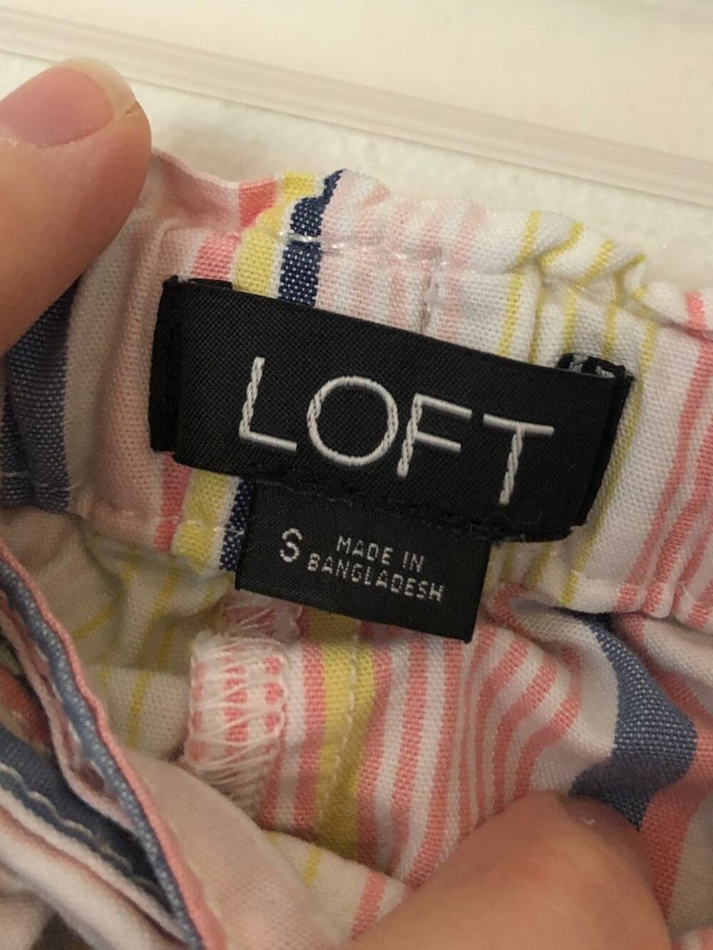ANN TAYLOR LOFT Striped Tie Waist Shorts Pink White Blue 100% Cotton Boho Small - Picture 7 of 15
